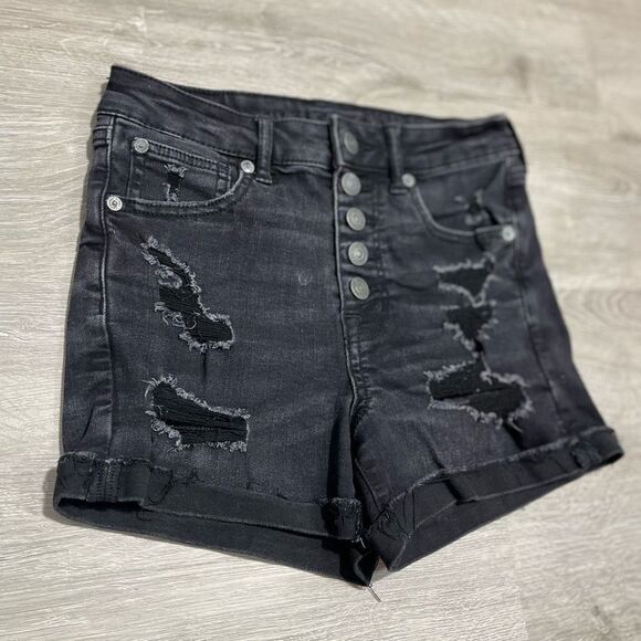 America Eagle Super Hi-Rise Distressed Shortie Size 2 Women’s Faded Black - Picture 1 of 13